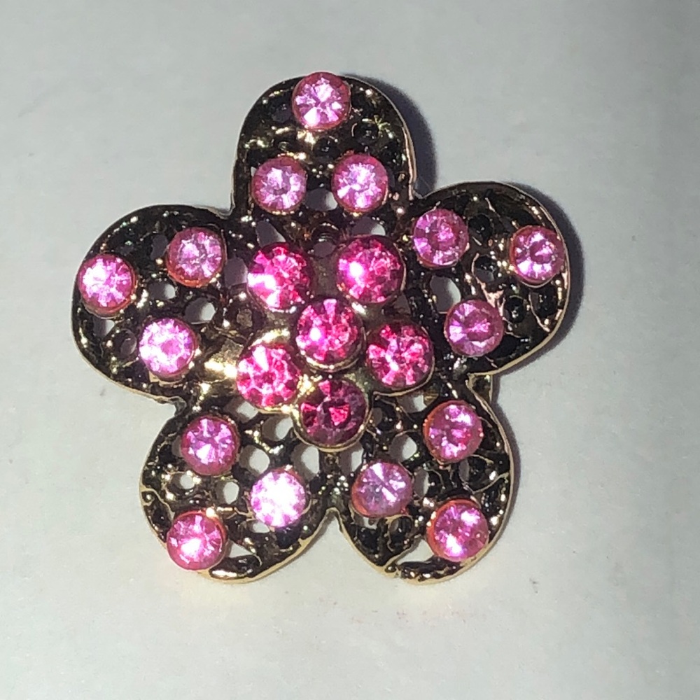 Elegant Pink and Aged Gold Tone Floral Brooch